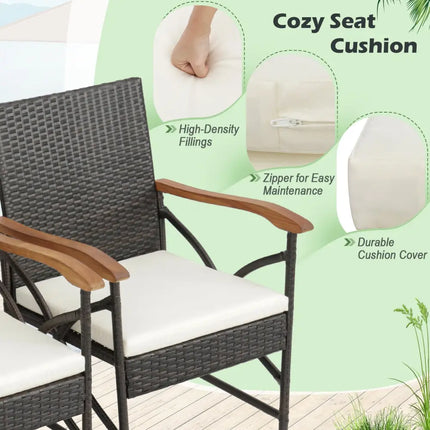 Set of 2/4 Patio Wicker Chairs with Soft Zippered Cushion-Set of 4 - Off White - Patio Dining Chairs
