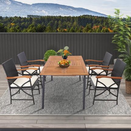 Set of 2/4 Patio Wicker Chairs with Soft Zippered Cushion-Set of 4 - Off White - Patio Dining Chairs