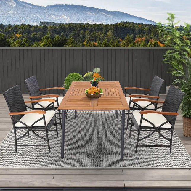 Set of 2/4 Patio Wicker Chairs with Soft Zippered Cushion-Set of 4 - Off White - Patio Dining Chairs