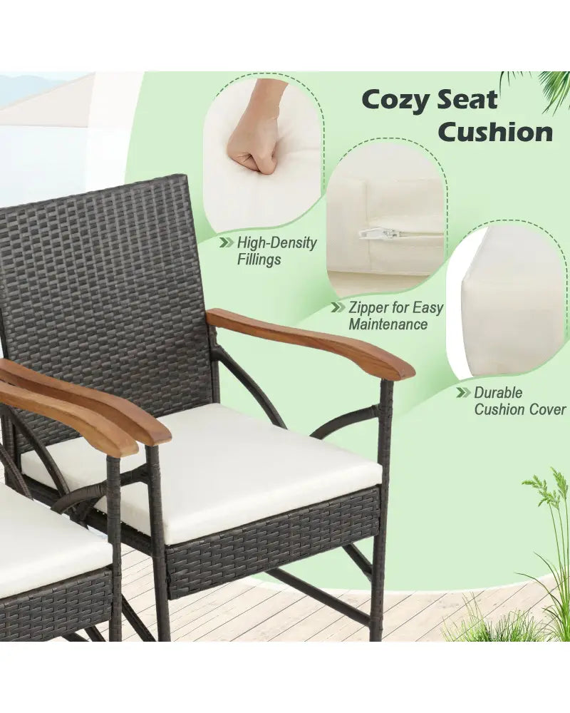 Set of 2/4 Patio Wicker Dining Chairs with Soft Zippered Cushion-Set of 2 - Off White - Patio Dining Chairs