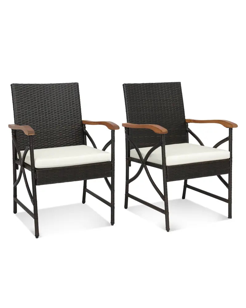 Set of 2/4 Patio Wicker Dining Chairs with Soft Zippered Cushion-Set of 2 - Off White - Patio Dining Chairs