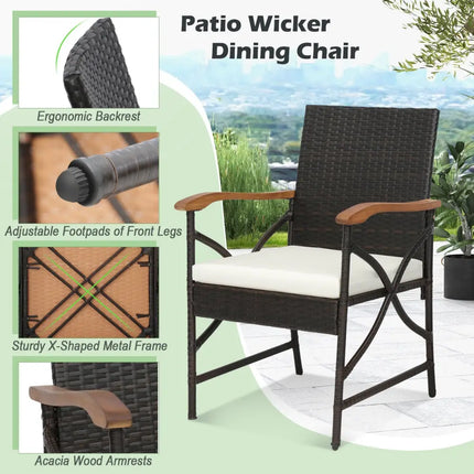 Set of 2/4 Patio Wicker Dining Chairs with Soft Zippered Cushion-Set of 2 - Off White - Patio Dining Chairs