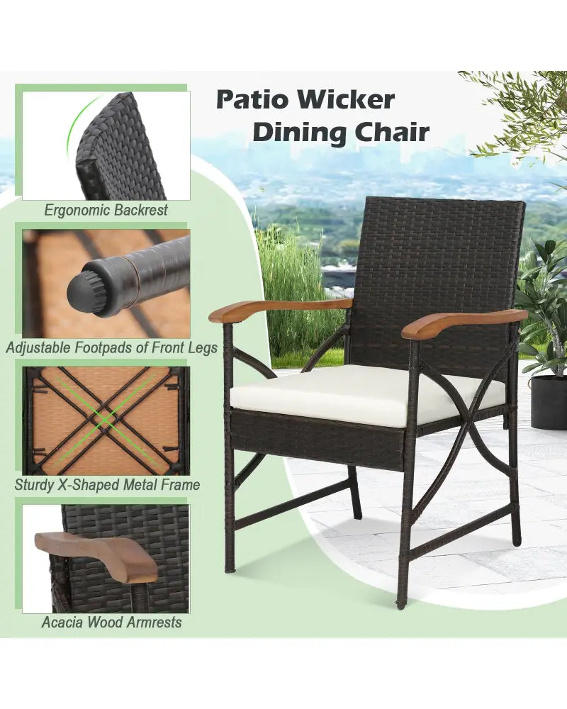 Set of 2/4 Patio Wicker Dining Chairs with Soft Zippered Cushion-Set of 2 - Off White - Patio Dining Chairs
