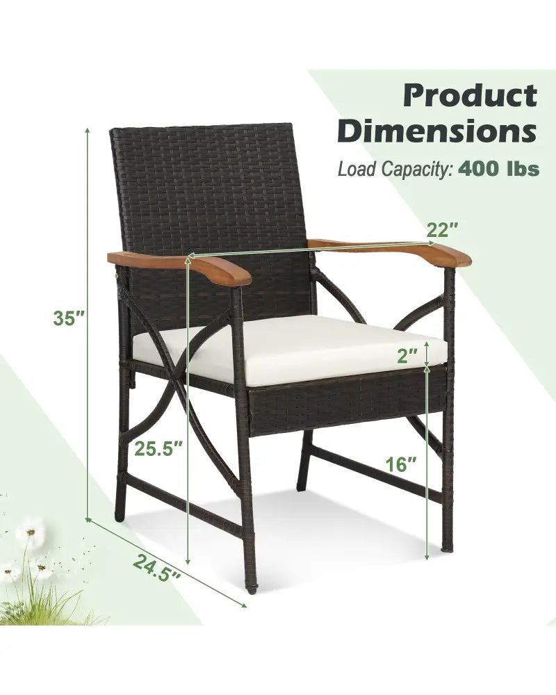 Set of 2/4 Patio Wicker Dining Chairs with Soft Zippered Cushion-Set of 2 - Off White - Patio Dining Chairs
