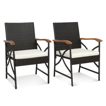 Set of 2/4 Patio Wicker Dining Chairs with Soft Zippered Cushion-Set of 2 - Off White - Patio Dining Chairs