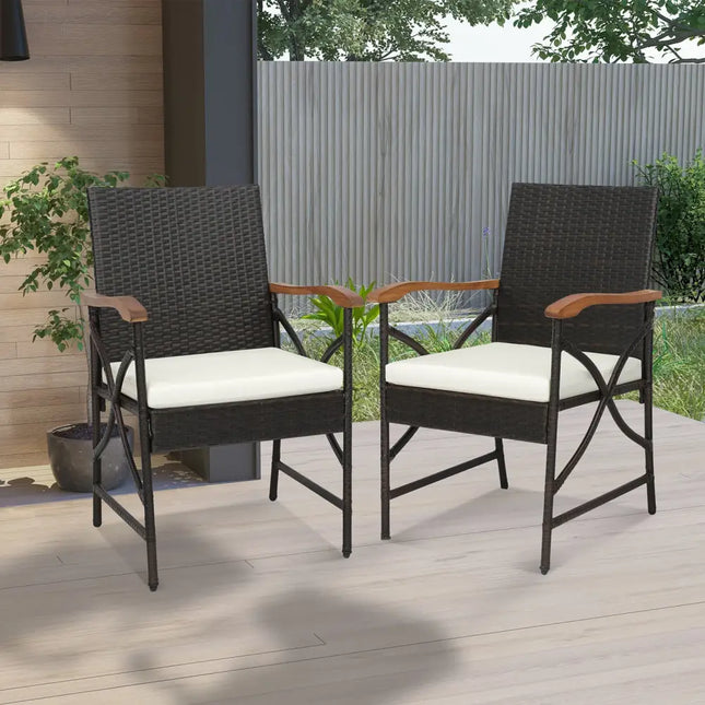 Set of 2/4 Patio Wicker Dining Chairs with Soft Zippered Cushion-Set of 2 - Off White - Patio Dining Chairs