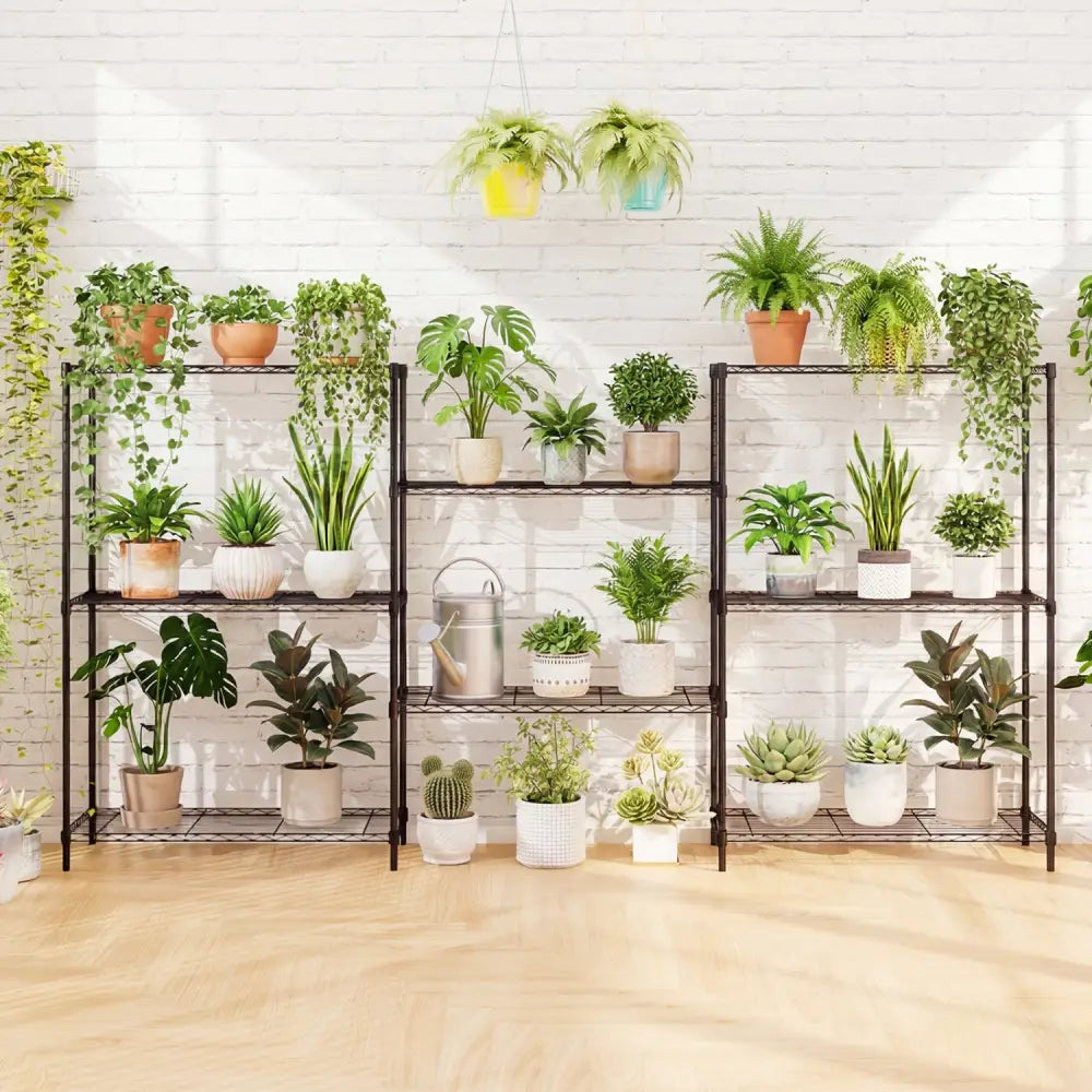 Set of 2 4-Tier Metal Storage Shelving Unit with V-Shaped Wire Rack and 1000 LBS Capacity-Black - Black - Garages