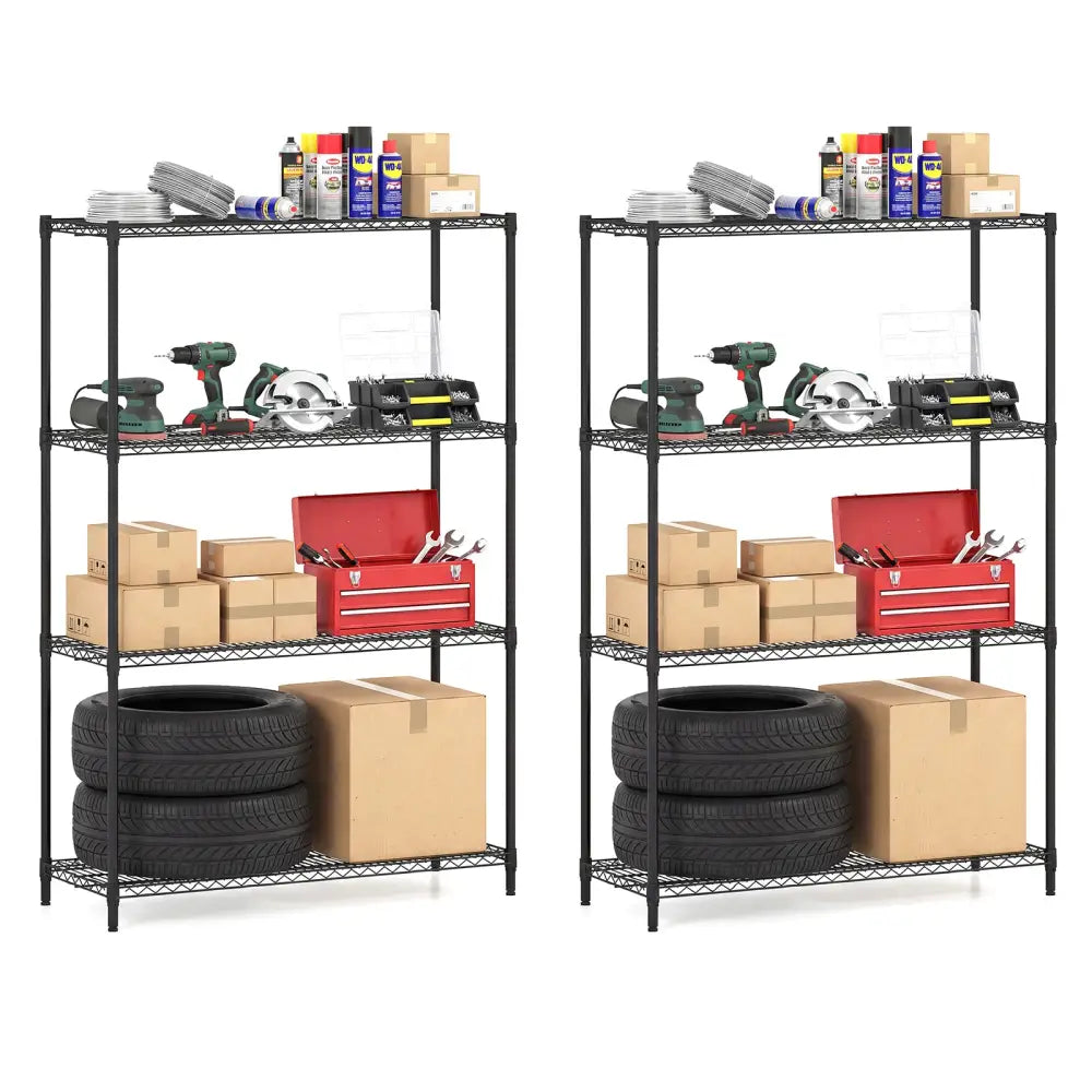 Set of 2 4-Tier Metal Storage Shelving Unit with V-Shaped Wire Rack-Black - Black - Baker’s Racks