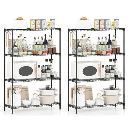 Set of 2 4-Tier Metal Storage Shelving Unit with V-Shaped Wire Rack and 1000 LBS Capacity-Black - Black - Garages