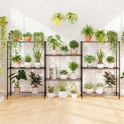 Set of 2 4-Tier Metal Storage Shelving Unit with V-Shaped Wire Rack and 1000 LBS Capacity-Black - Black - Garages