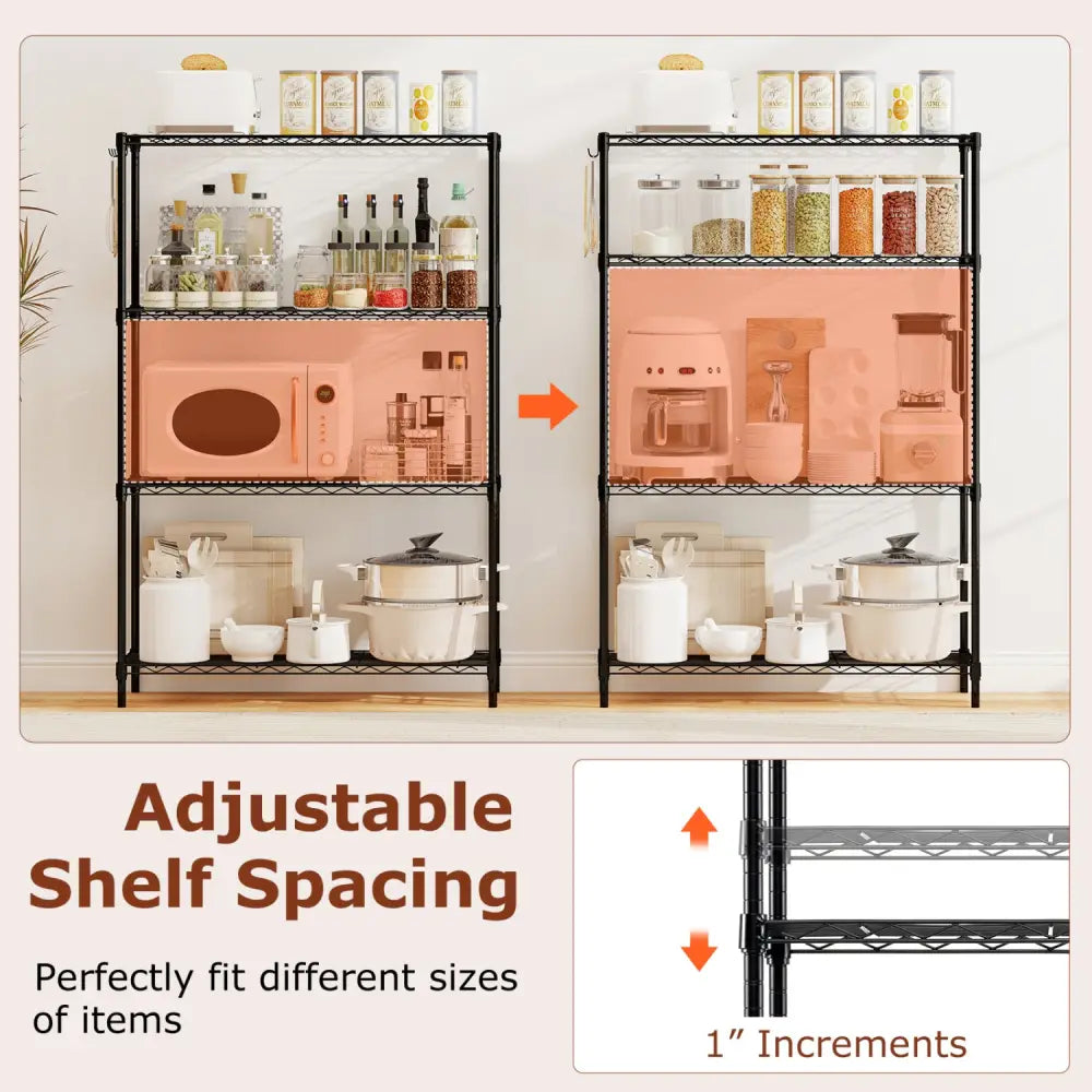 Set of 2 4-Tier Metal Storage Shelving Unit with V-Shaped Wire Rack and 1000 LBS Capacity-Black - Black - Garages