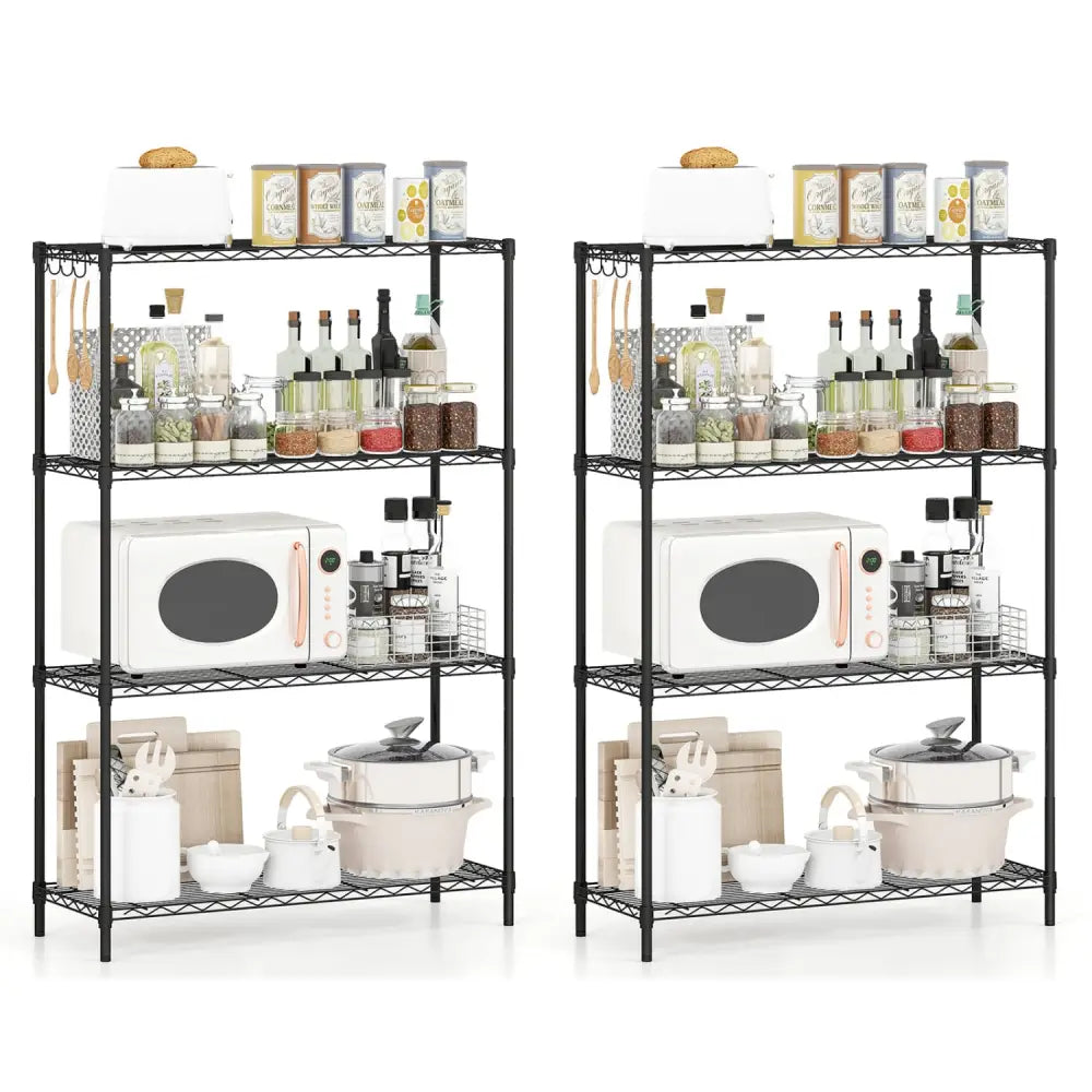 Set of 2 4-Tier Metal Storage Shelving Unit with V-Shaped Wire Rack and 1000 LBS Capacity-Black - Black - Garages
