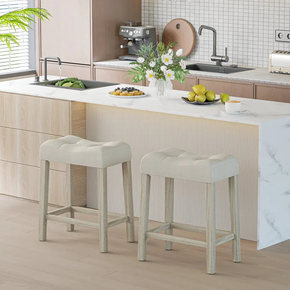 Set of 2/4 Upholstered Counter Height Bar Stool with Curved Saddle-Seat-Light Gray - Light Gray - Bar Stools