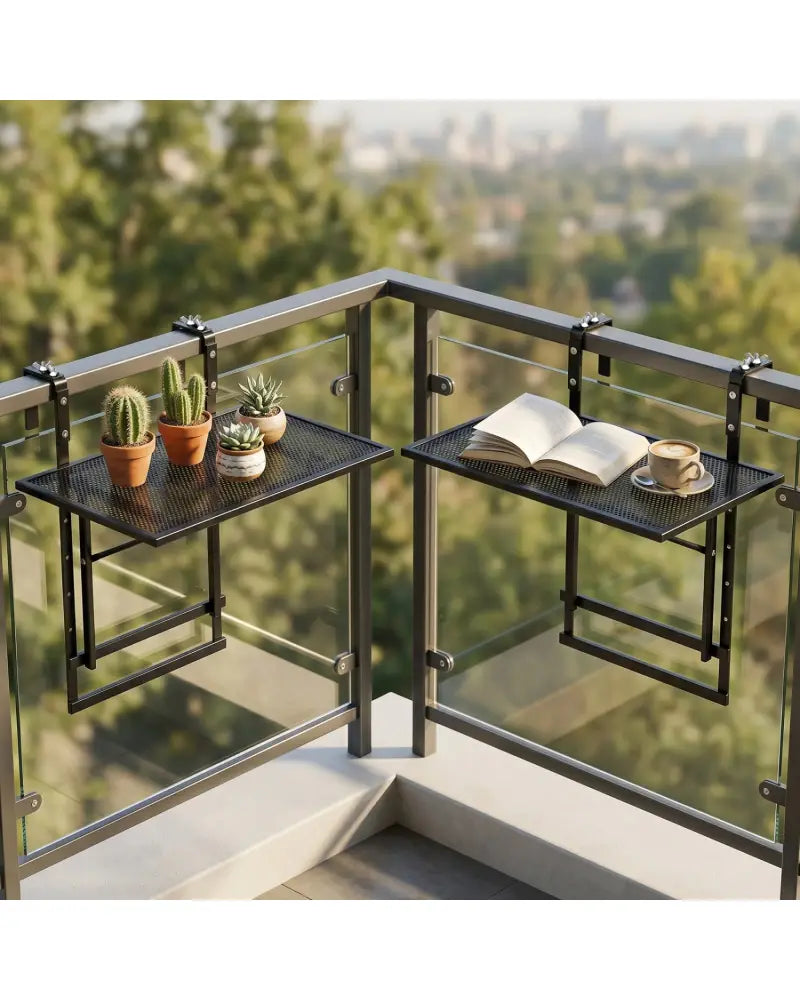 Set of 2 48’’ Balcony Railing Table with 5-Level Adjustable Height for Patio and Deck-Black - Black - Patio Tables