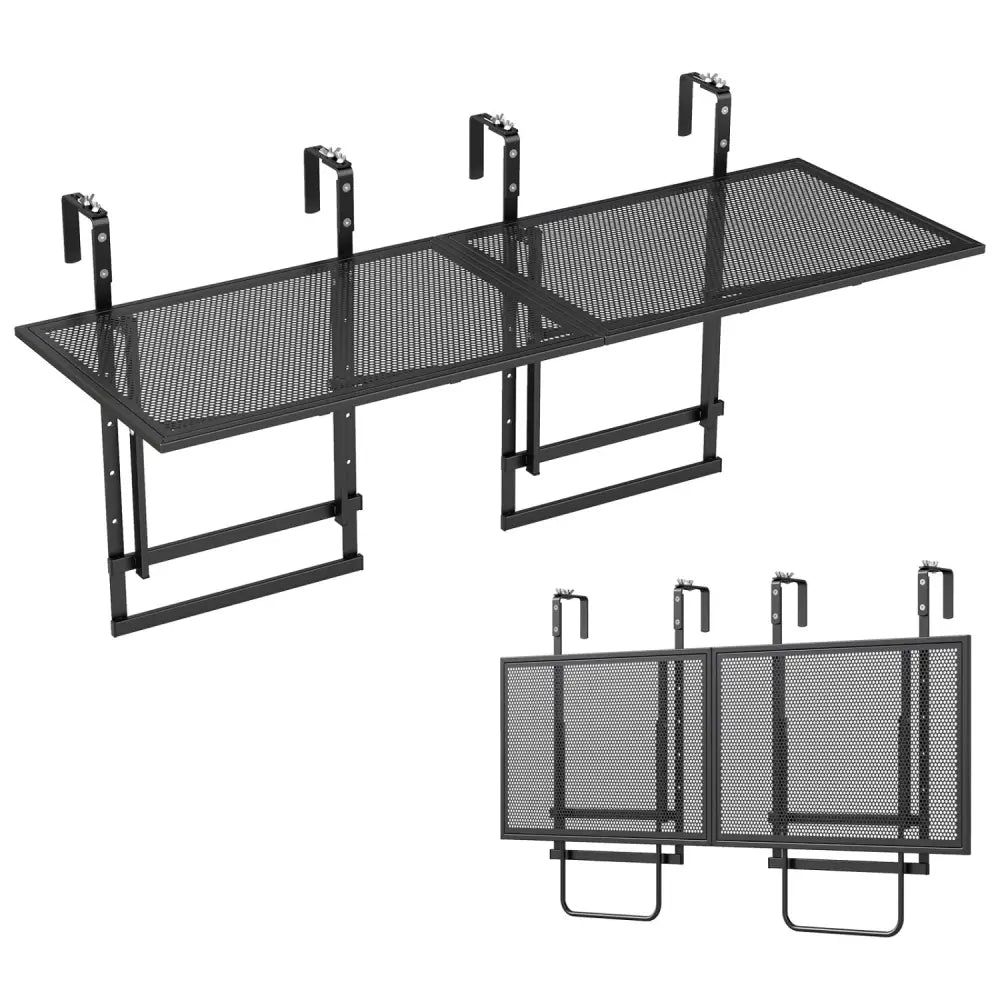 Set of 2 48’’ Balcony Railing Table with 5-Level Adjustable Height for Patio and Deck-Black - Black - Patio Tables