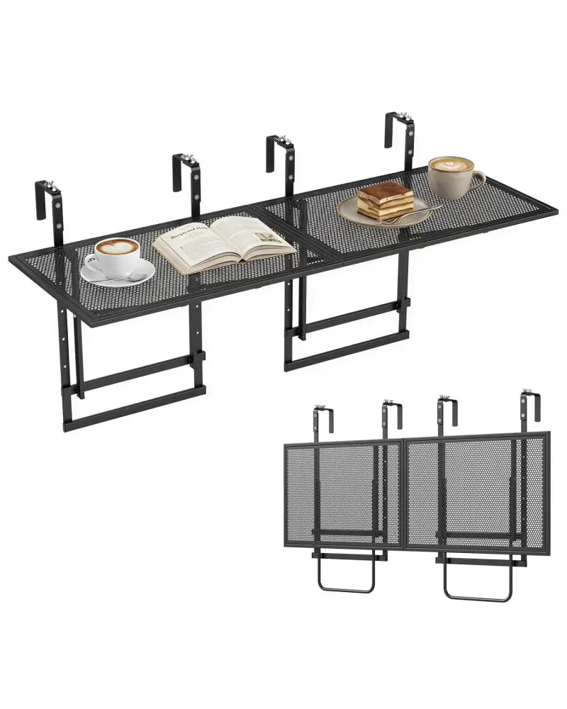 Set of 2 48’’ Balcony Railing Table with 5-Level Adjustable Height for Patio and Deck-Black - Black - Patio Tables