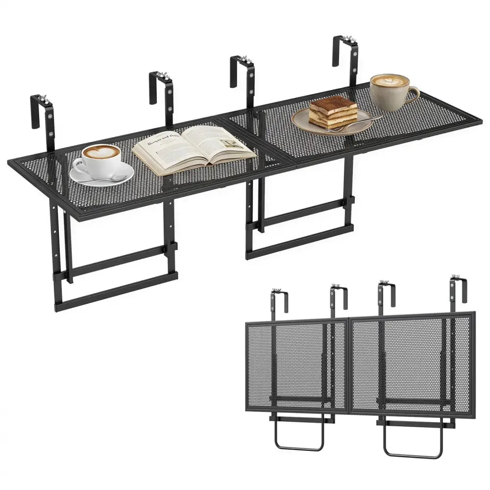 Set of 2 48’’ Balcony Railing Table with 5-Level Adjustable Height for Patio and Deck-Black - Black - Patio Tables