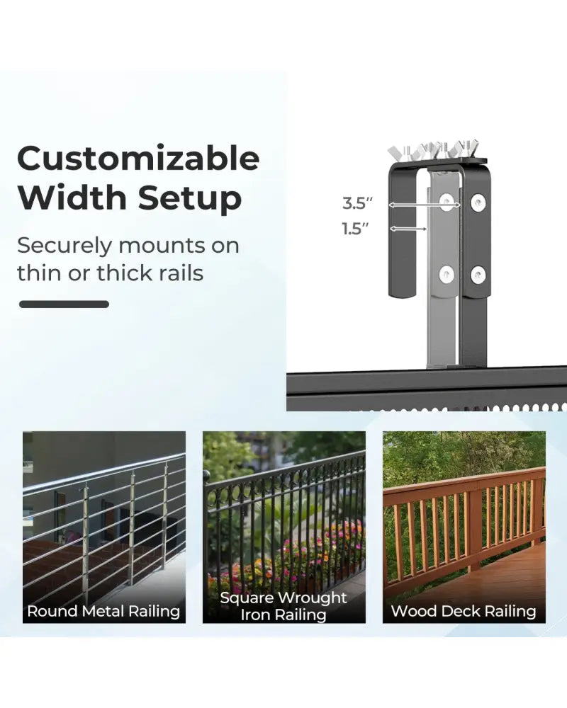 Set of 2 48’’ Balcony Railing Table with 5-Level Adjustable Height for Patio and Deck-Black - Black - Patio Tables