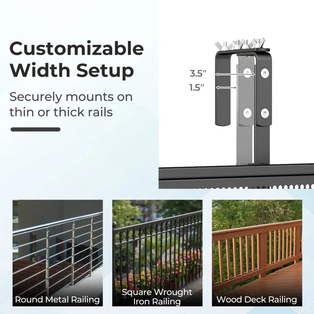 Set of 2 48’’ Balcony Railing Table with 5-Level Adjustable Height for Patio and Deck-Black - Black - Patio Tables