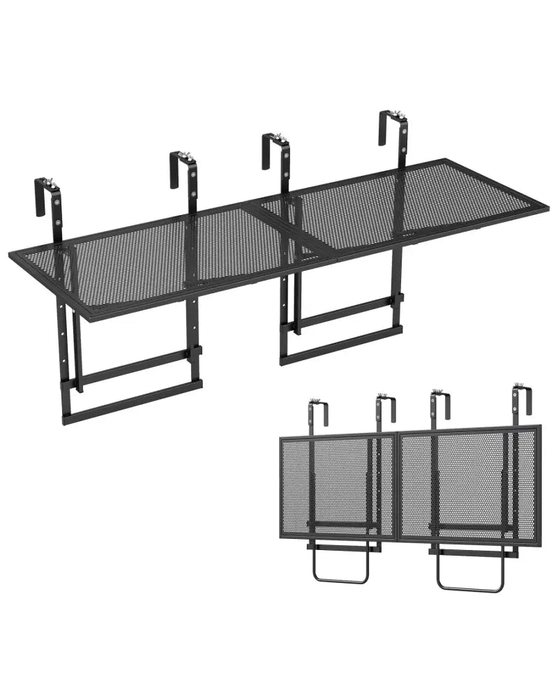 Set of 2 48’’ Balcony Railing Table with 5-Level Adjustable Height for Patio and Deck-Black - Black - Patio Tables