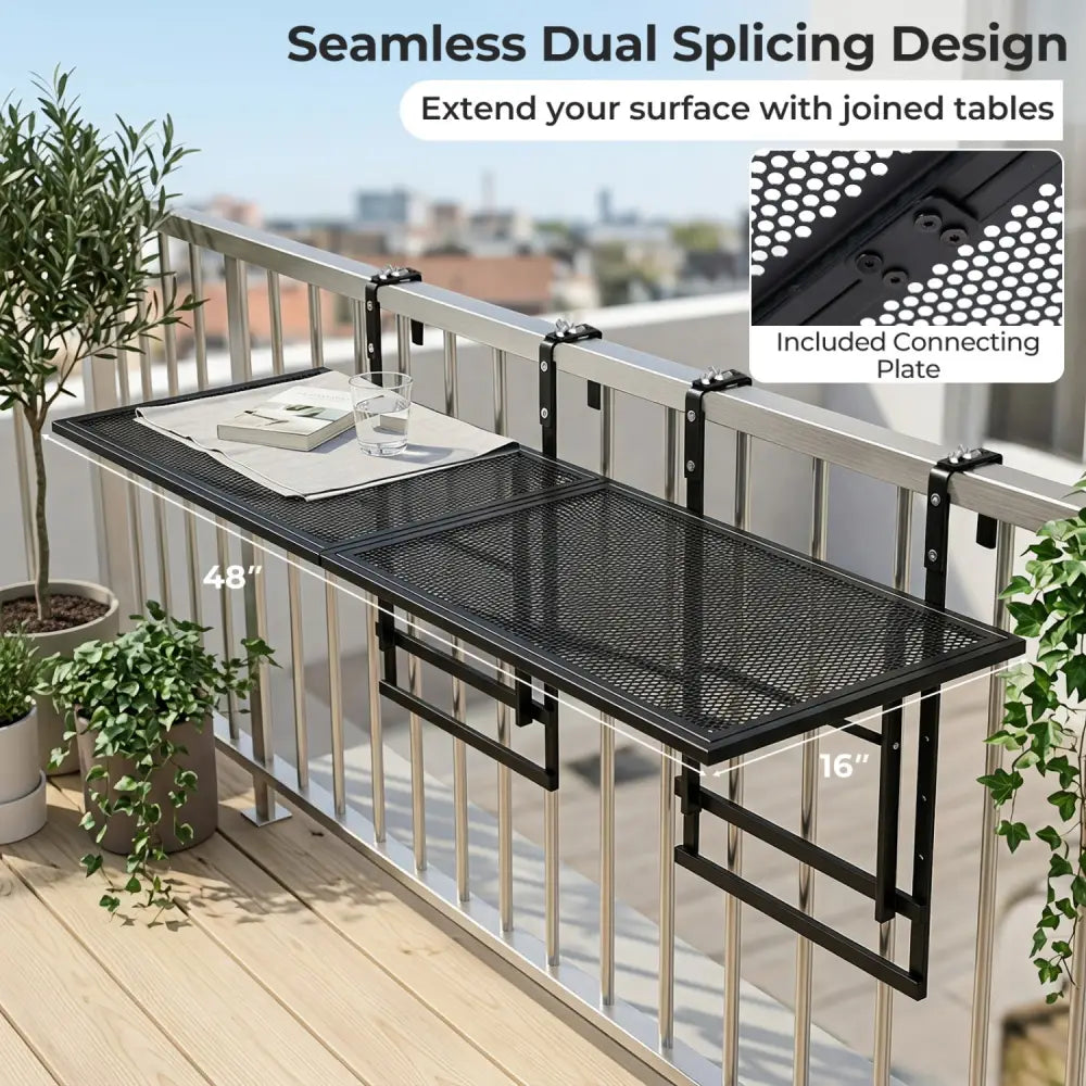 Set of 2 48’’ Balcony Railing Table with 5-Level Adjustable Height for Patio and Deck-Black - Black - Patio Tables