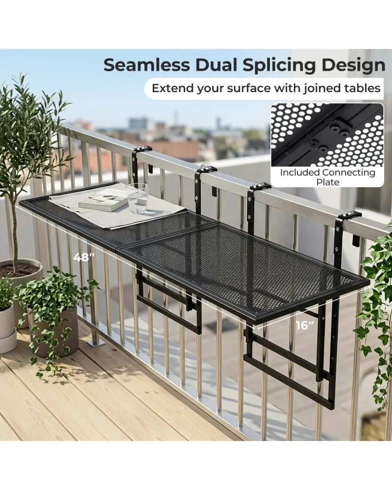 Set of 2 48’’ Balcony Railing Table with 5-Level Adjustable Height for Patio and Deck-Black - Black - Patio Tables