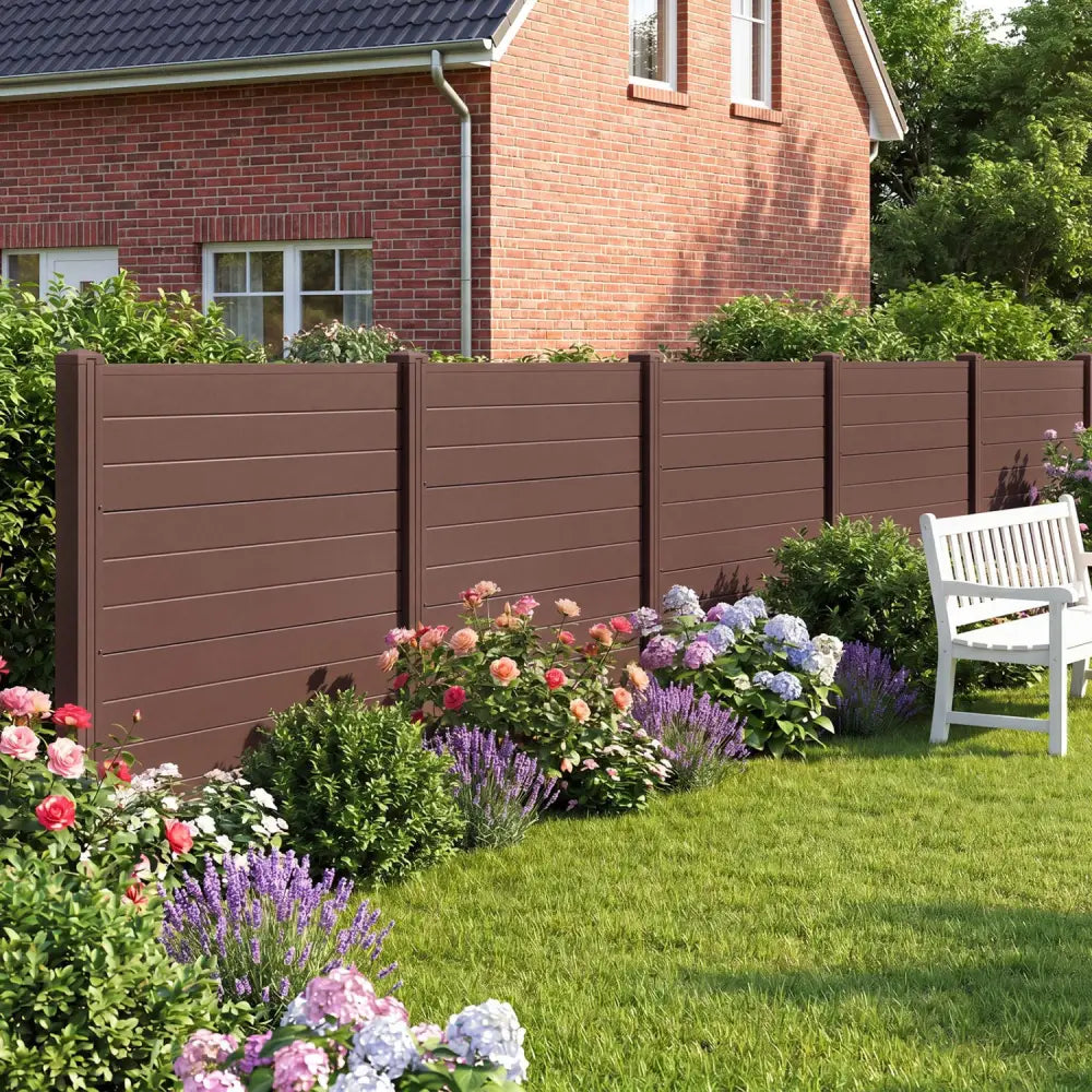 Set of 2 48 x 38 Inch Air Conditioner Fence 2 Panels with Metal Ground Stakes-Brown - Brown - Outdoor Privacy Screens