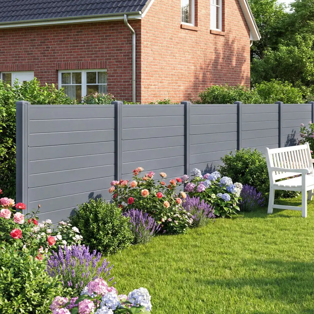 Set of 2 48 x 38 Inch Air Conditioner Fence 2 Panels with Metal Ground Stakes-Gray - Gray - Outdoor Privacy Screens