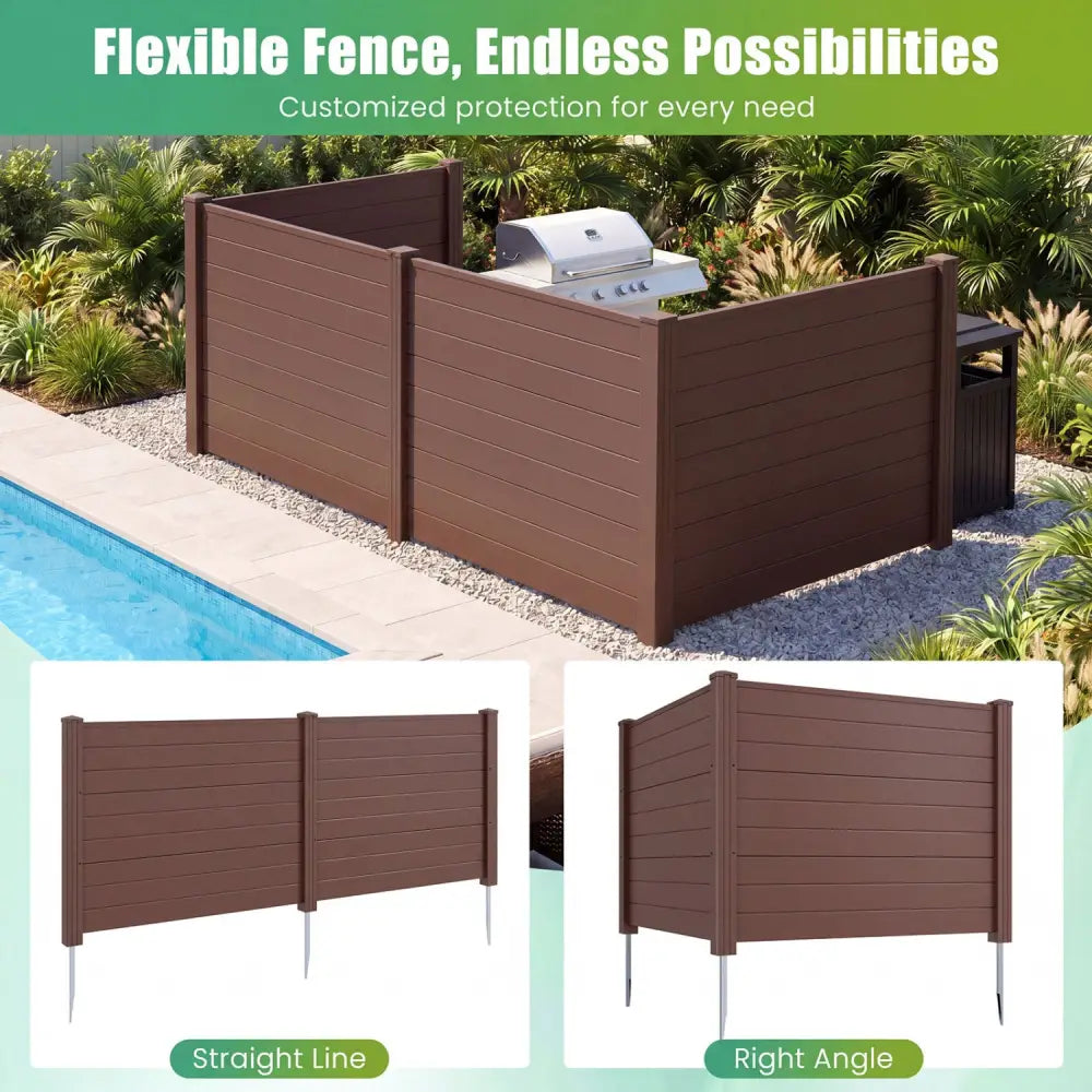 Set of 2 48 x 38 Inch Air Conditioner Fence 2 Panels with Metal Ground Stakes-Brown - Brown - Outdoor Privacy Screens