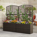 Set of 2 49 Inch Raised Garden Bed with Trellis and Wicker Planter Box-Brown - Brown - Raised Garden Beds