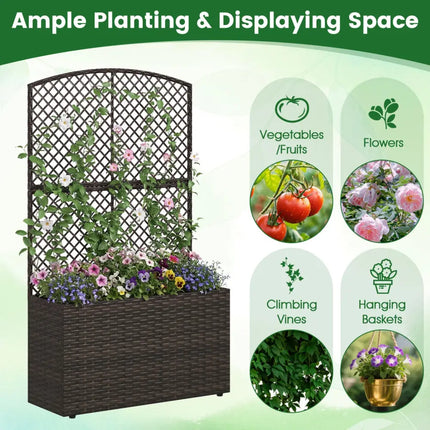 Set of 2 49 Inch Raised Garden Bed with Trellis and Wicker Planter Box-Brown - Brown - Raised Garden Beds