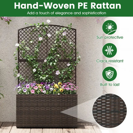 Set of 2 49 Inch Raised Garden Bed with Trellis and Wicker Planter Box-Brown - Brown - Raised Garden Beds