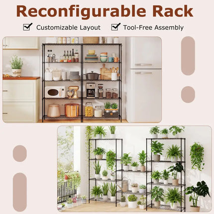 Set of 2 5-Tier Metal Storage Shelving Unit with V-Shaped Wire Rack and 1250 LBS Capacity-Black - Black - Garages