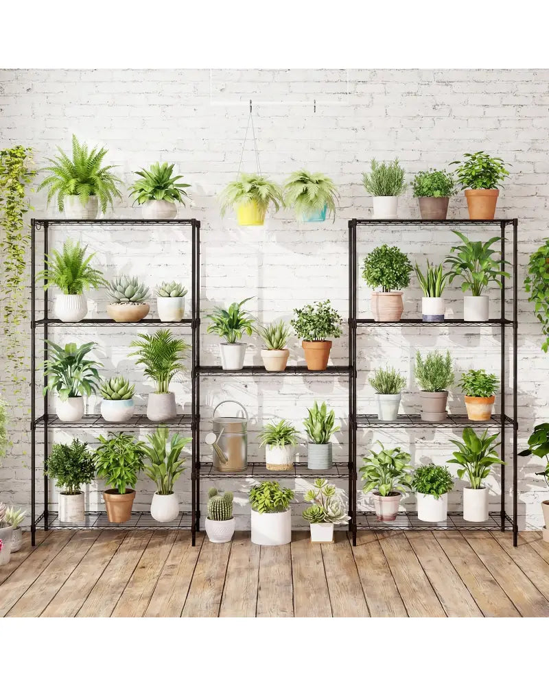Set of 2 5-Tier Metal Storage Shelving Unit with V-Shaped Wire Rack and 1250 LBS Capacity-Black - Black - Garages