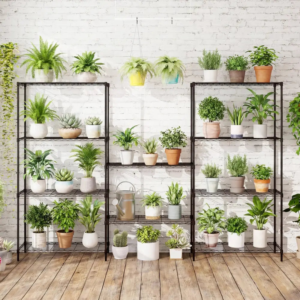 Set of 2 5-Tier Metal Storage Shelving Unit with V-Shaped Wire Rack and 1250 LBS Capacity-Black - Black - Garages