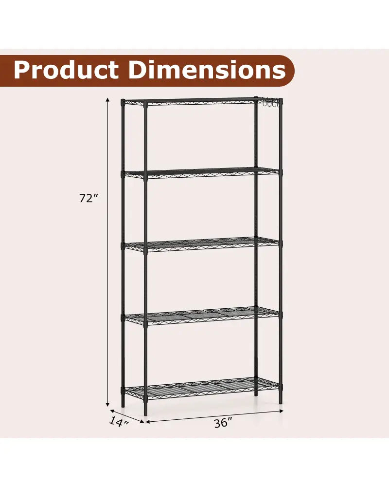 Set of 2 5-Tier Metal Storage Shelving Unit with V-Shaped Wire Rack and 1250 LBS Capacity-Black - Black - Garages