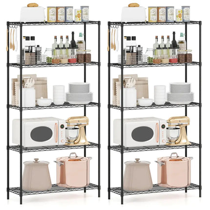 Set of 2 5-Tier Metal Storage Shelving Unit with V-Shaped Wire Rack and 1250 LBS Capacity-Black - Black - Garages