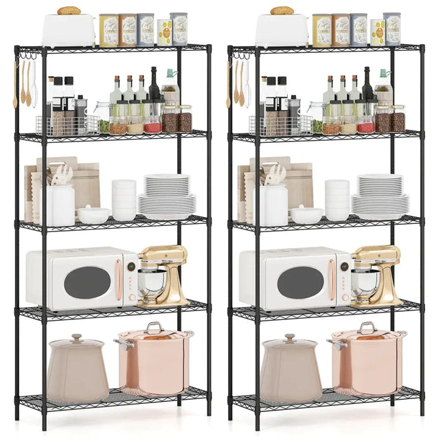 Set of 2 5-Tier Metal Storage Shelving Unit with V-Shaped Wire Rack and 1250 LBS Capacity-Black - Black - Garages