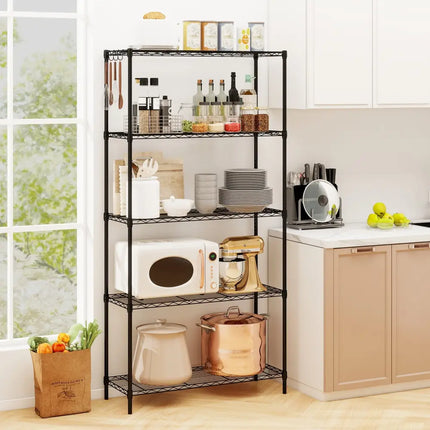 Set of 2 5-Tier Metal Storage Shelving Unit with V-Shaped Wire Rack and 1250 LBS Capacity-Black - Black - Garages
