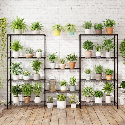Set of 2 5-Tier Metal Storage Shelving Unit with V-Shaped Wire Rack and 1250 LBS Capacity-Black - Black - Garages