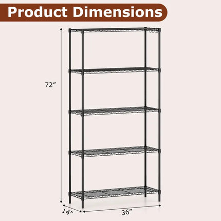 Set of 2 5-Tier Metal Storage Shelving Unit with V-Shaped Wire Rack and 1250 LBS Capacity-Black - Black - Garages