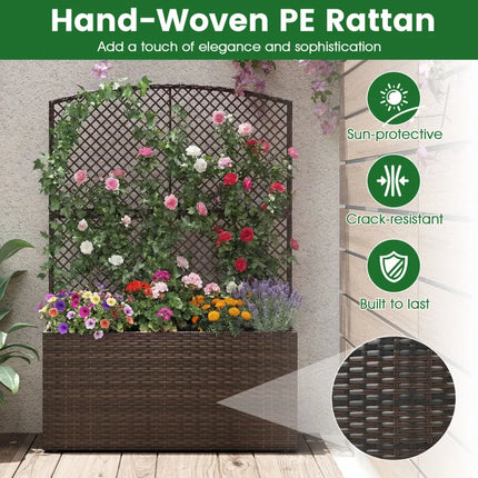 Set of 2 58 Inch Raised Garden Bed with Trellis and Wicker Planter Box-Brown - Brown - Raised Garden Beds