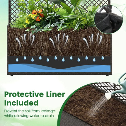 Set of 2 58 Inch Raised Garden Bed with Trellis and Wicker Planter Box-Brown - Brown - Raised Garden Beds