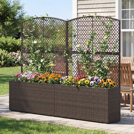 Set of 2 58 Inch Raised Garden Bed with Trellis and Wicker Planter Box-Brown - Brown - Raised Garden Beds
