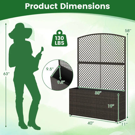 Set of 2 58 Inch Raised Garden Bed with Trellis and Wicker Planter Box-Brown - Brown - Raised Garden Beds
