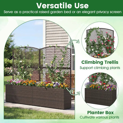 Set of 2 58 Inch Raised Garden Bed with Trellis and Wicker Planter Box-Brown - Brown - Raised Garden Beds