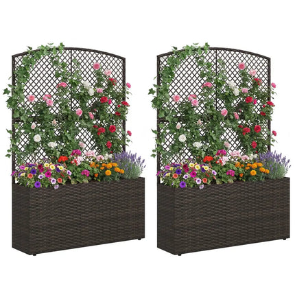 Set of 2 58 Inch Raised Garden Bed with Trellis and Wicker Planter Box-Brown - Brown - Raised Garden Beds