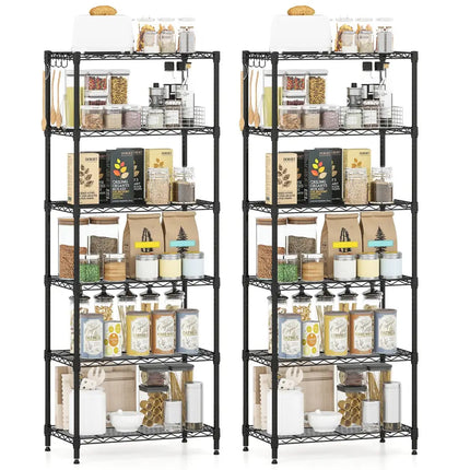 Set of 2 6-Tier Metal Storage Shelving Unit with V-Shaped Wire Rack and 900 LBS Capacity-Black - Black - Garages