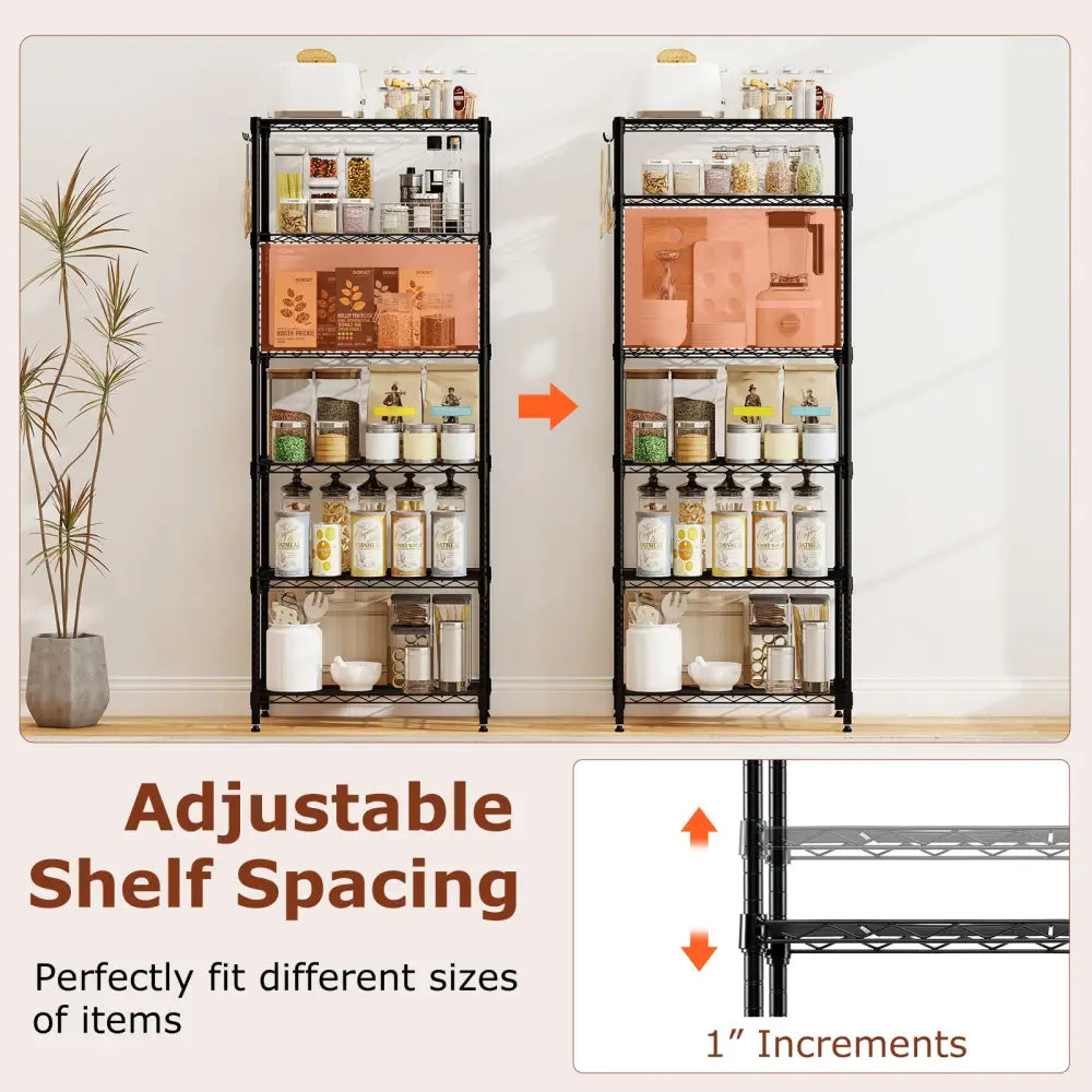 Set of 2 6-Tier Metal Storage Shelving Unit with V-Shaped Wire Rack and 900 LBS Capacity-Black - Black - Garages
