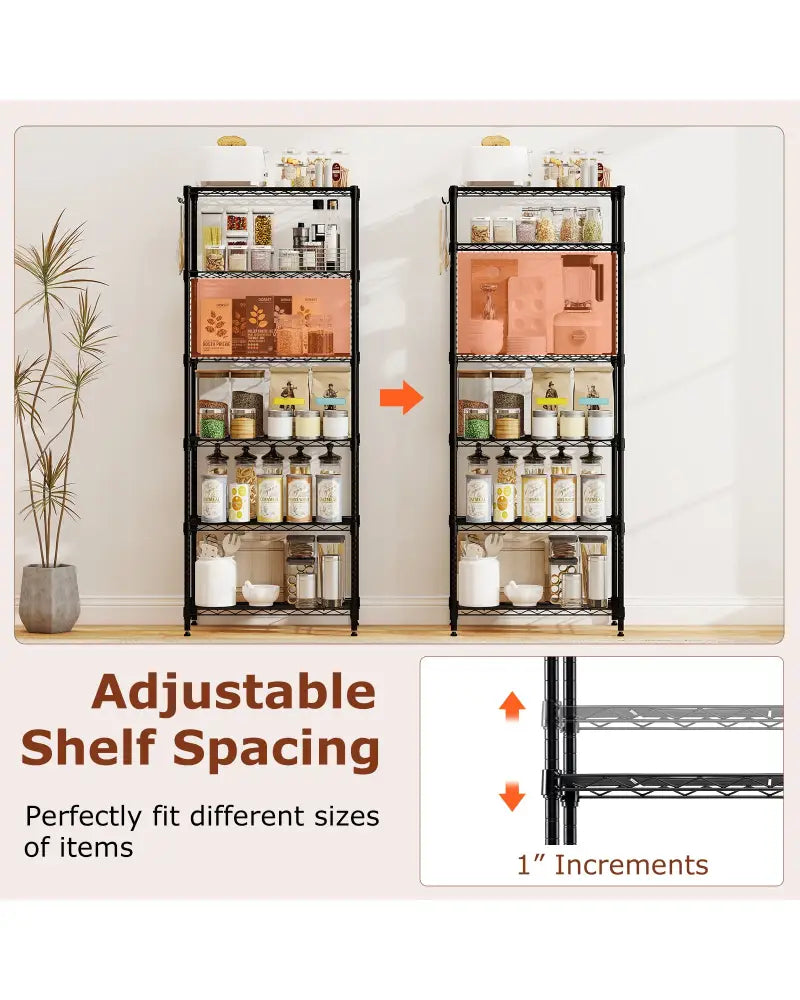 Set of 2 6-Tier Metal Storage Shelving Unit with V-Shaped Wire Rack and 900 LBS Capacity-Black - Black - Garages
